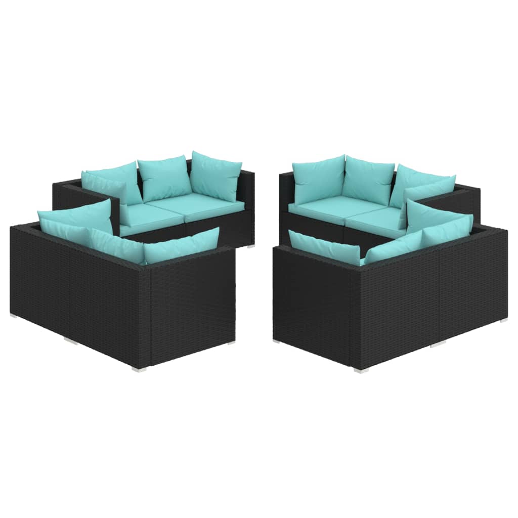 Set mobilier de grădină cu perne, 8 piese, negru, poliratan GartenMobel Dekor
