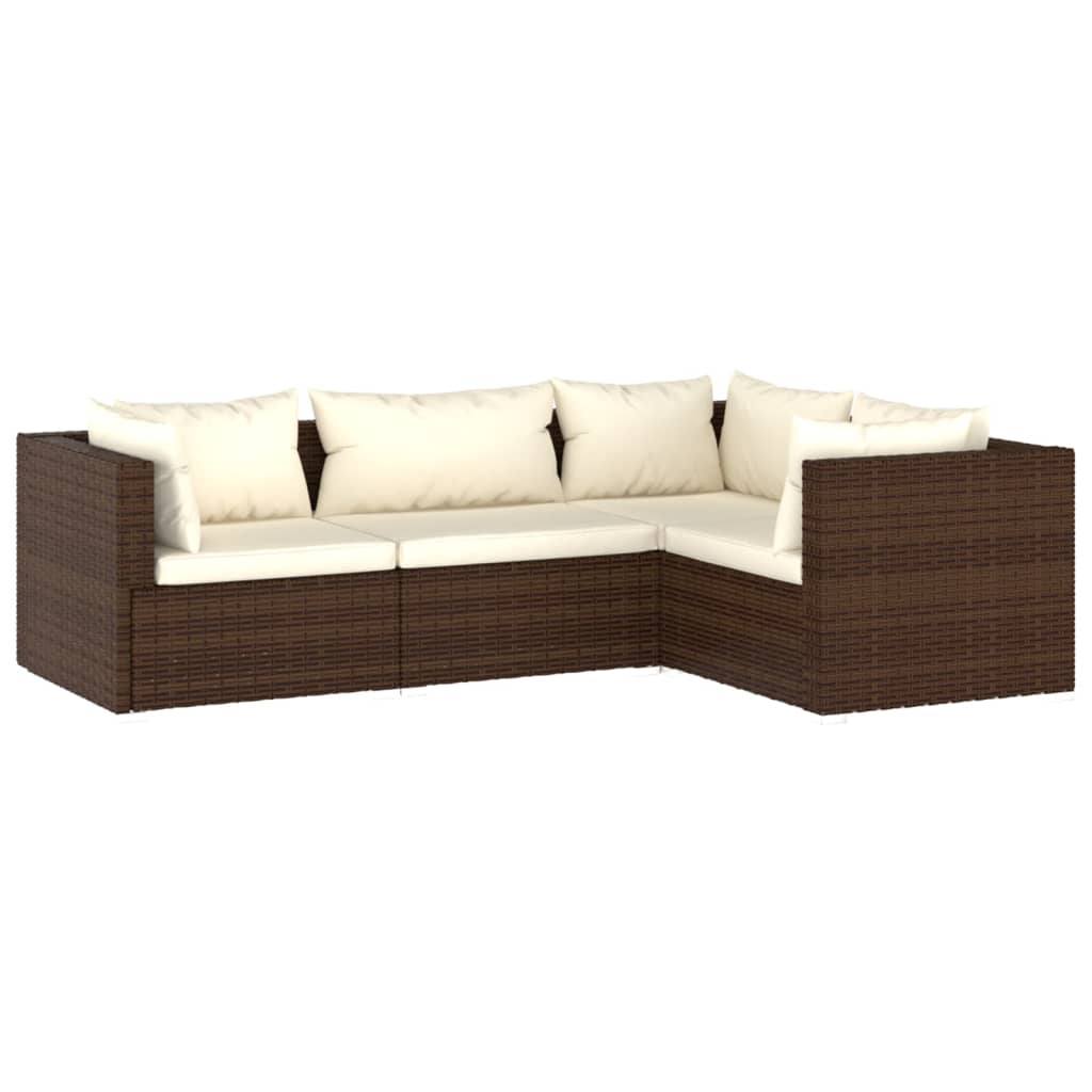 Set mobilier de grădină cu perne, 4 piese, maro, poliratan GartenMobel Dekor
