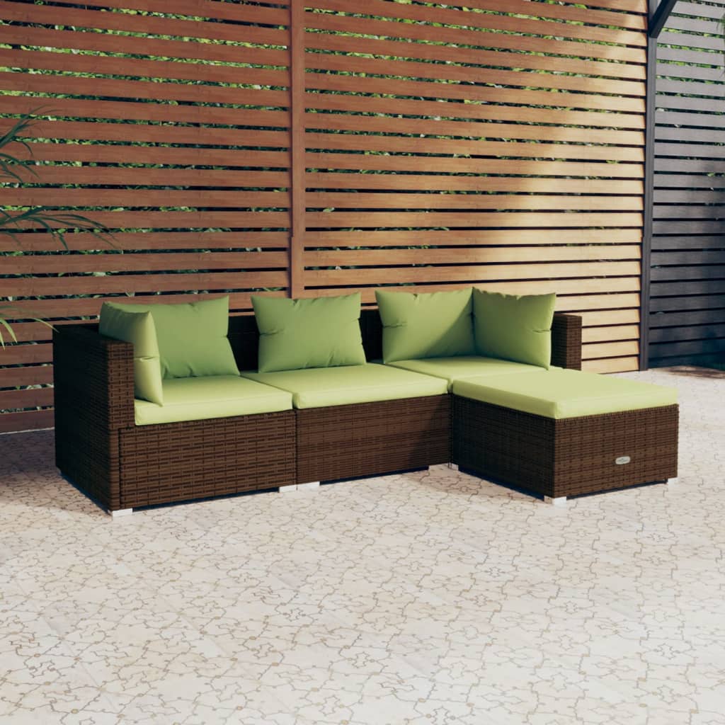 Set mobilier de grădină cu perne, 4 piese, maro, poliratan GartenMobel Dekor