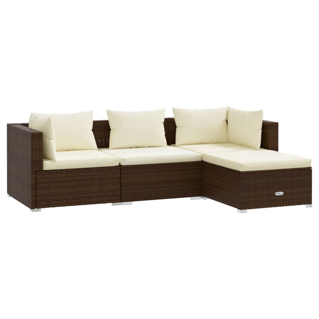 Set mobilier de grădină cu perne, 4 piese, maro, poliratan GartenMobel Dekor