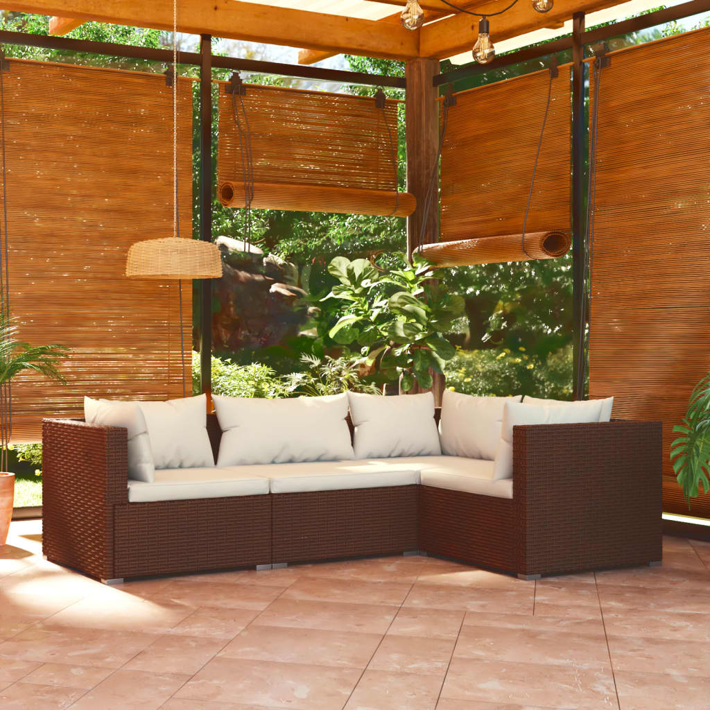 Set mobilier de grădină cu perne, 4 piese, maro, poliratan GartenMobel Dekor