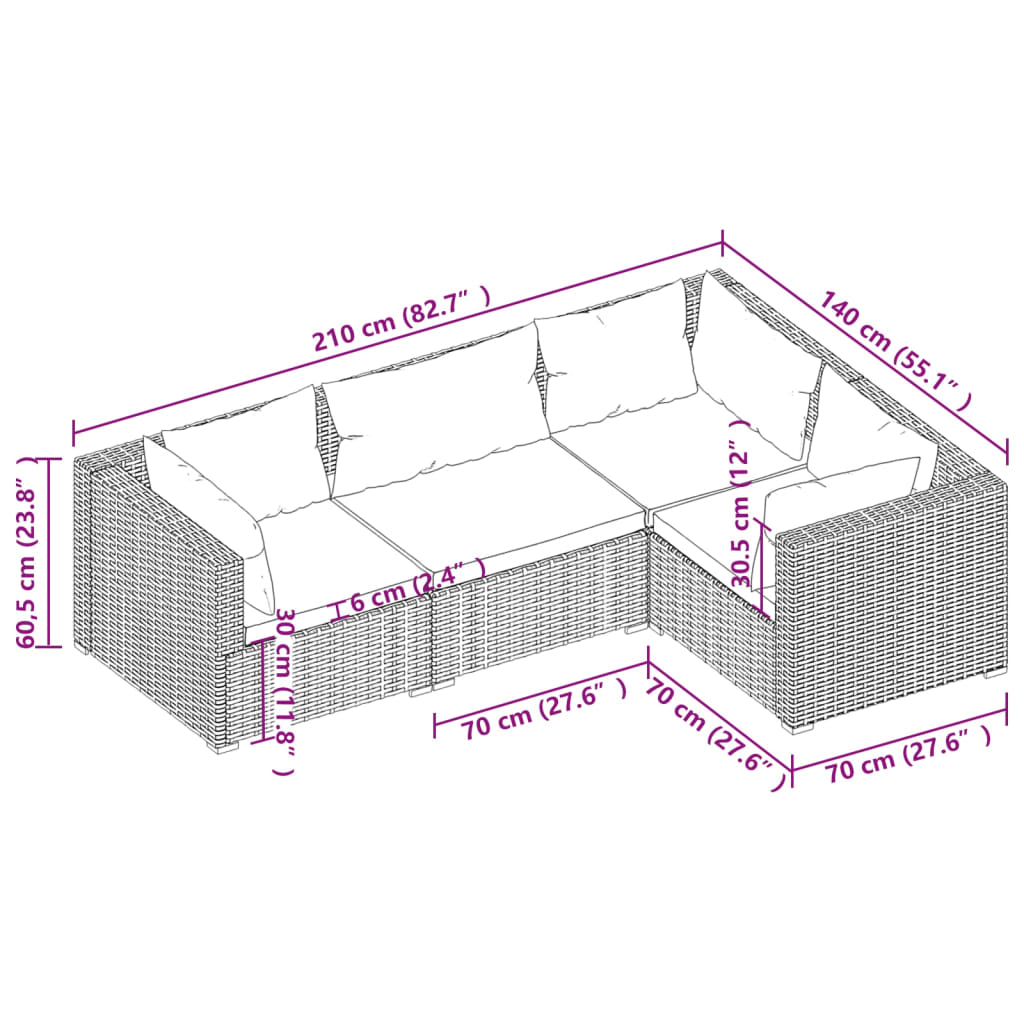 Set mobilier de grădină cu perne, 4 piese, maro, poliratan GartenMobel Dekor