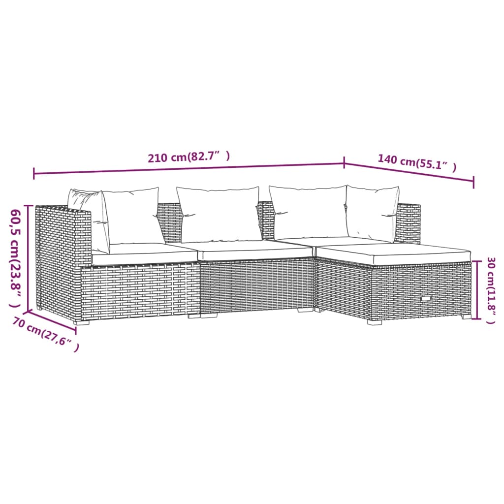 Set mobilier de grădină cu perne, 4 piese, maro, poliratan GartenMobel Dekor