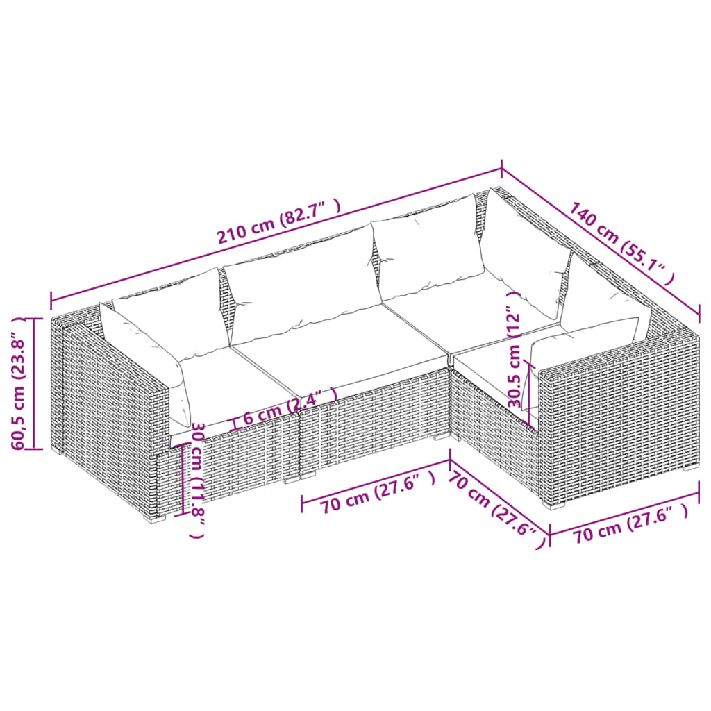 Set mobilier de grădină cu perne, 4 piese, negru, poliratan GartenMobel Dekor