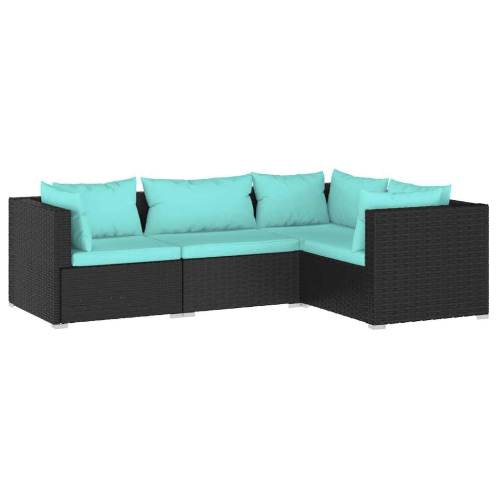Set mobilier de grădină cu perne, 4 piese, negru, poliratan GartenMobel Dekor