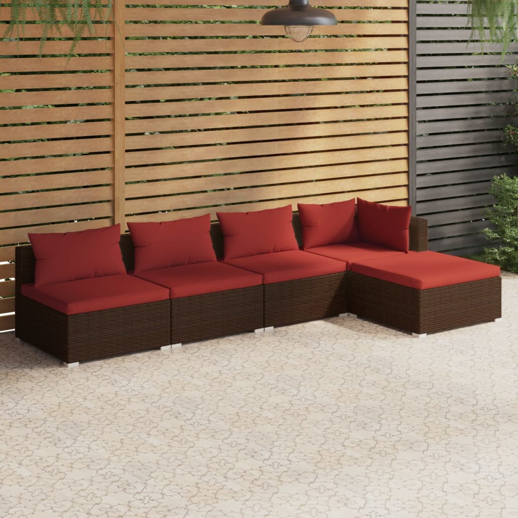 Set mobilier de grădină cu perne, 5 piese, maro, poliratan GartenMobel Dekor