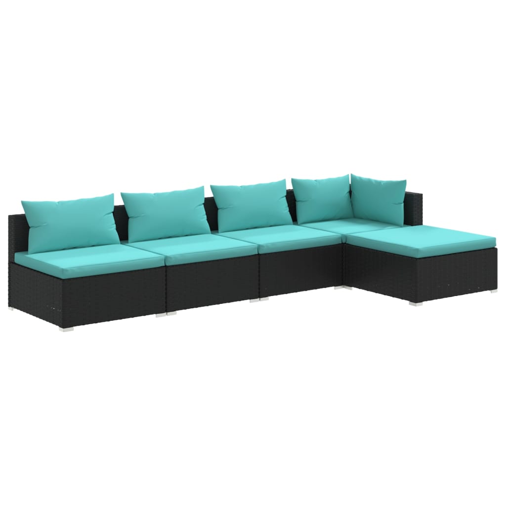 Set mobilier de grădină cu perne, 5 piese, negru, poliratan GartenMobel Dekor