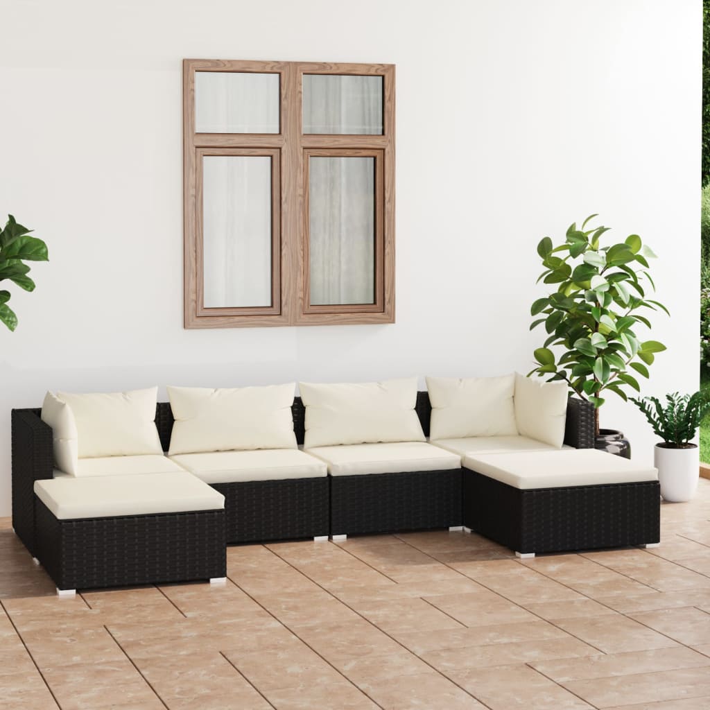 Set mobilier de grădină cu perne, 6 piese, negru, poliratan GartenMobel Dekor