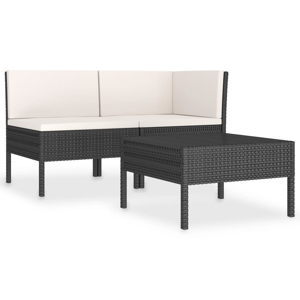 Set mobilier de grădină cu perne, 3 piese, negru, poliratan GartenMobel Dekor