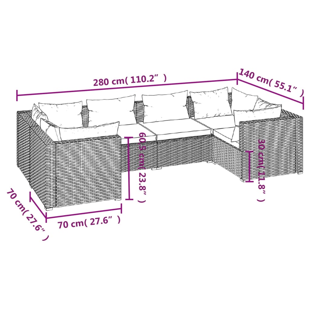 Set mobilier de grădină cu perne, 6 piese, maro, poliratan GartenMobel Dekor