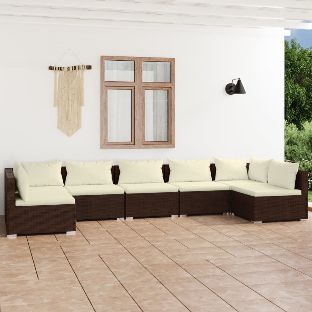 Set mobilier de grădină cu perne, 7 piese, maro, poliratan GartenMobel Dekor
