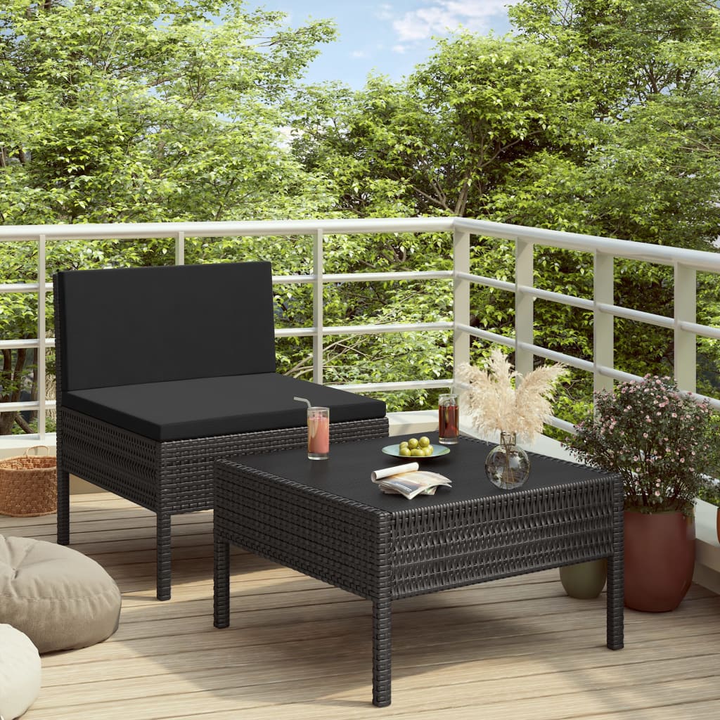 Set mobilier de grădină cu perne, 2 piese, negru, poliratan GartenMobel Dekor