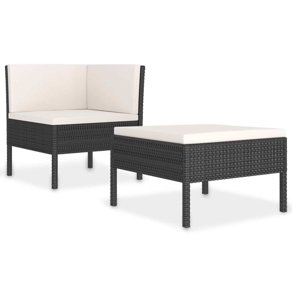 Set mobilier de grădină cu perne, 2 piese, negru, poliratan GartenMobel Dekor