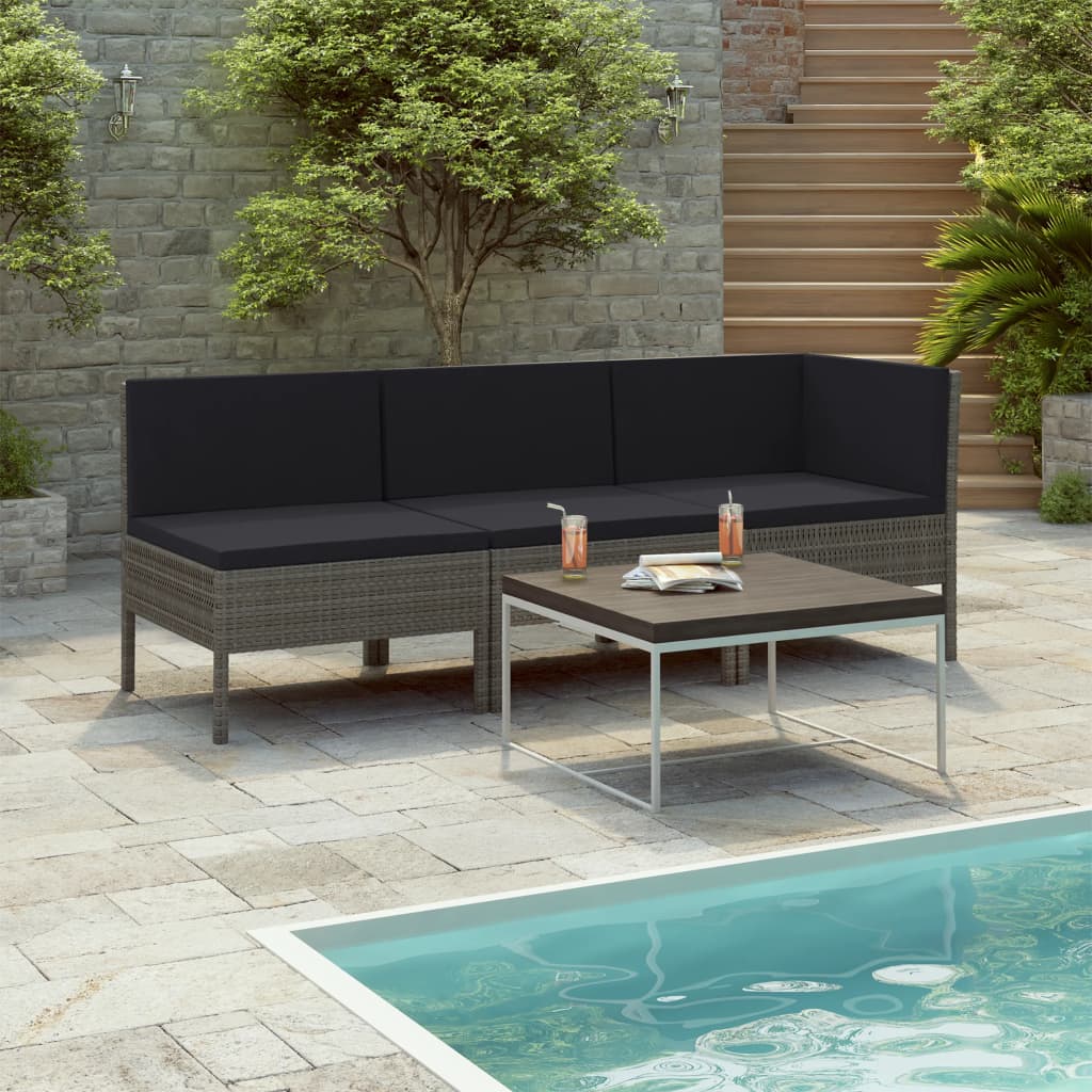Set mobilier de grădină cu perne, 3 piese, gri, poliratan GartenMobel Dekor