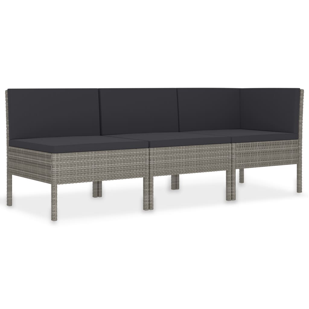 Set mobilier de grădină cu perne, 3 piese, gri, poliratan GartenMobel Dekor