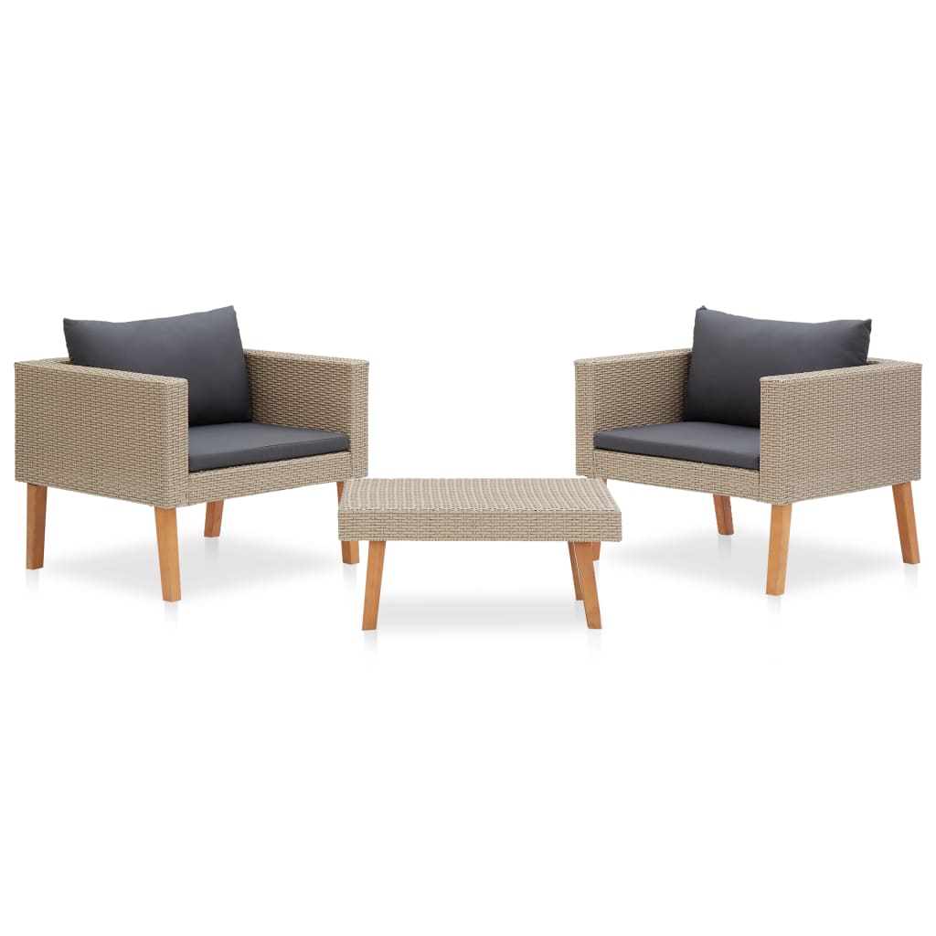 Set mobilier de grădină cu perne, 3 piese, bej, poliratan GartenMobel Dekor