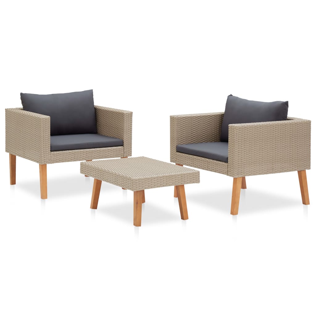 Set mobilier de grădină cu perne, 3 piese, bej, poliratan GartenMobel Dekor