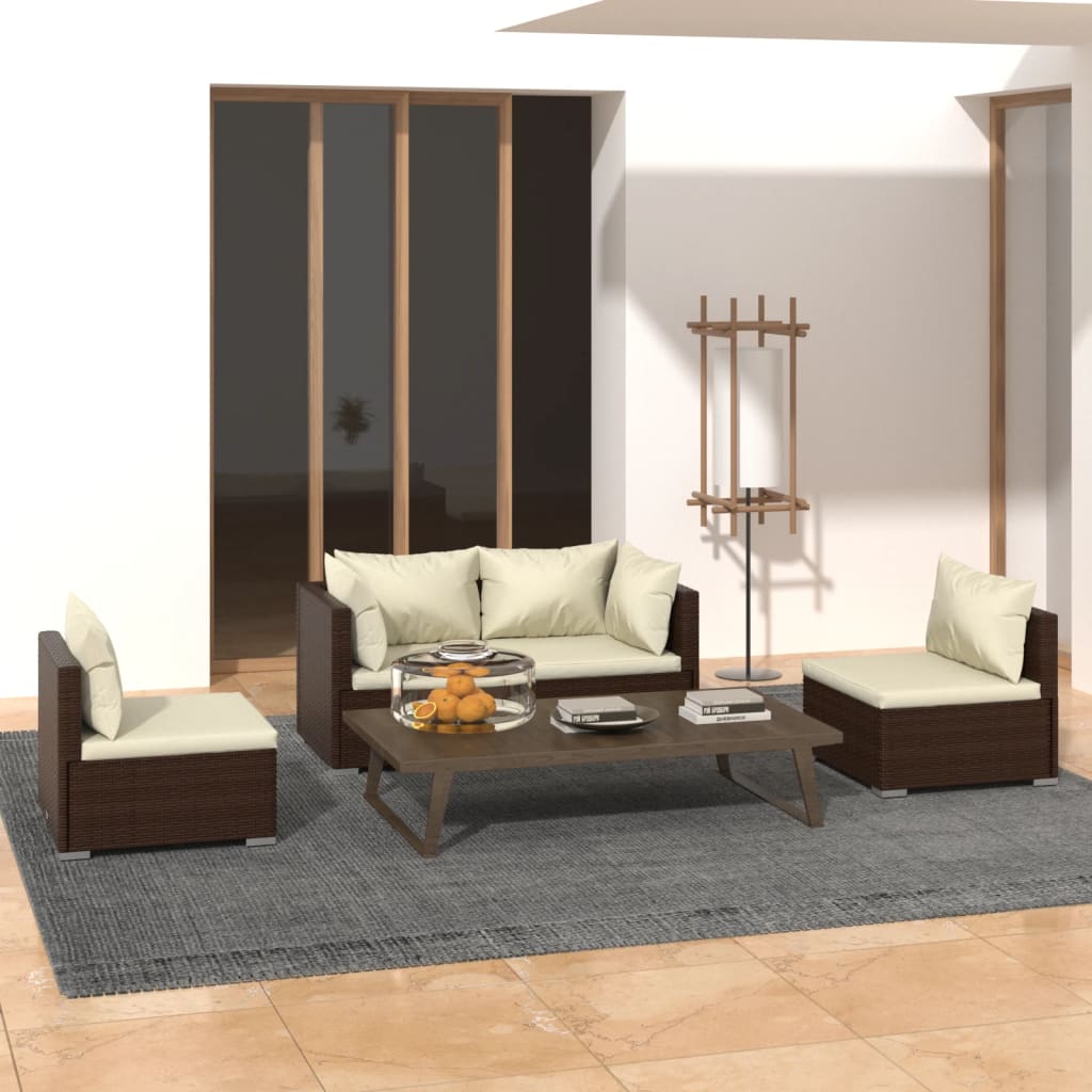 Set mobilier de grădină cu perne, 4 piese, maro, poliratan GartenMobel Dekor