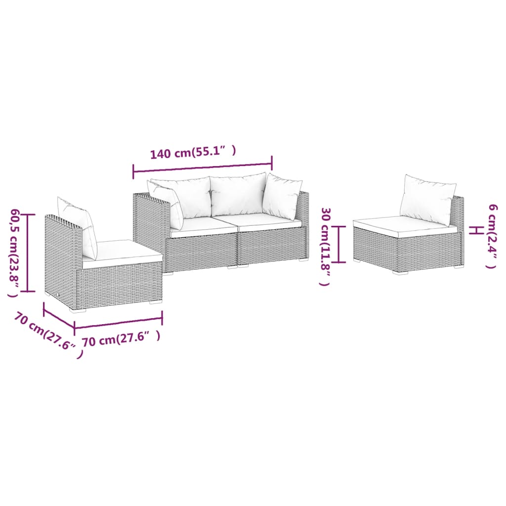Set mobilier de grădină cu perne, 4 piese, maro, poliratan GartenMobel Dekor