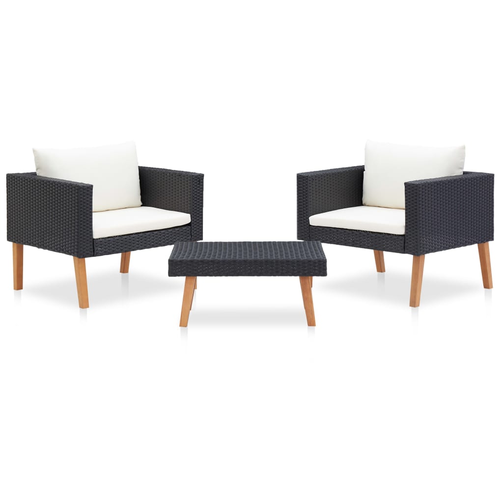 Set mobilier de grădină cu perne, 3 piese, negru, poliratan GartenMobel Dekor