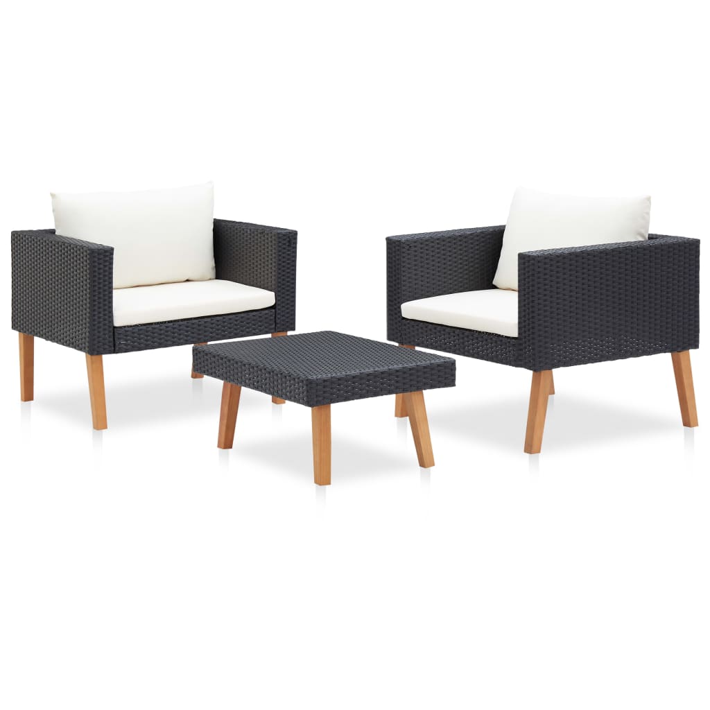 Set mobilier de grădină cu perne, 3 piese, negru, poliratan GartenMobel Dekor