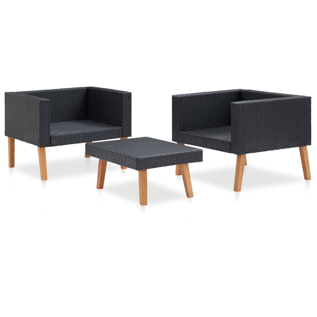 Set mobilier de grădină cu perne, 3 piese, negru, poliratan GartenMobel Dekor