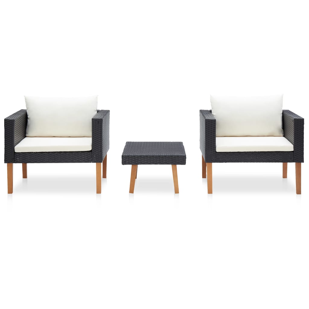 Set mobilier de grădină cu perne, 3 piese, negru, poliratan GartenMobel Dekor