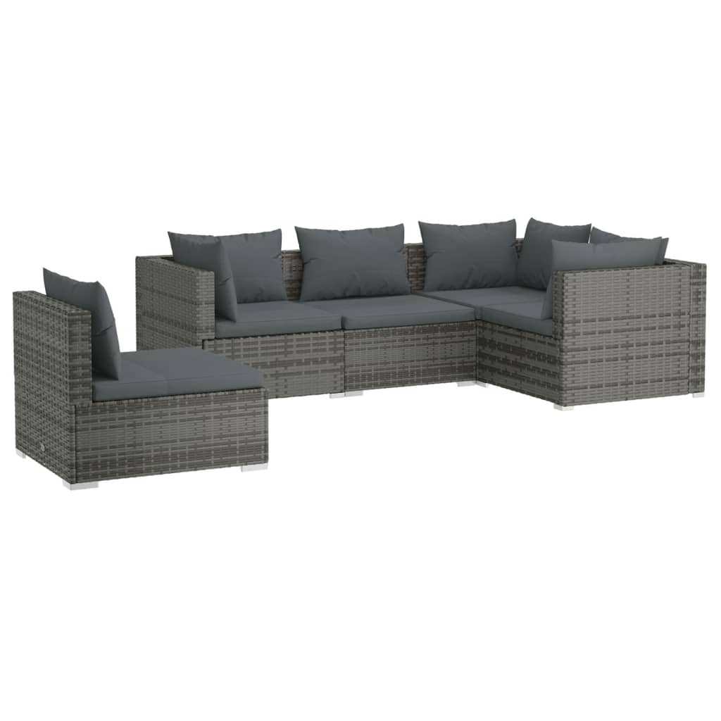 Set mobilier de grădină cu perne, 5 piese, gri, poliratan GartenMobel Dekor