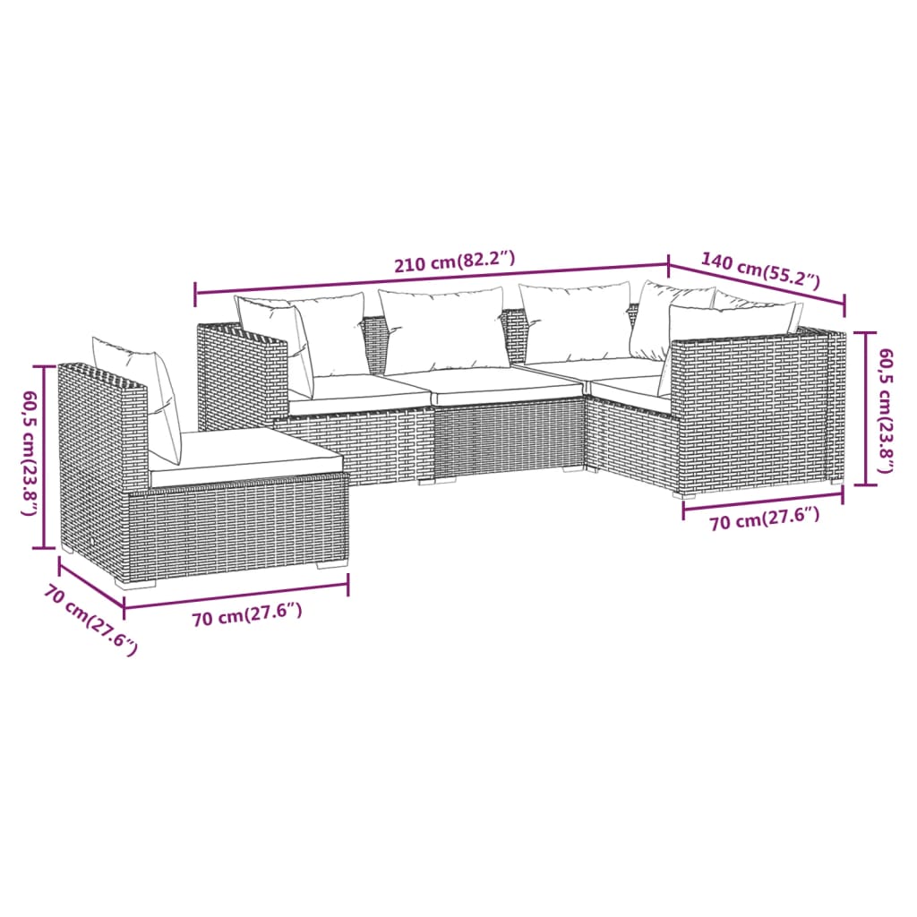 Set mobilier de grădină cu perne, 5 piese, maro, poliratan GartenMobel Dekor