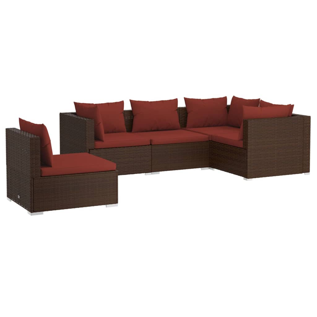 Set mobilier de grădină cu perne, 5 piese, maro, poliratan GartenMobel Dekor