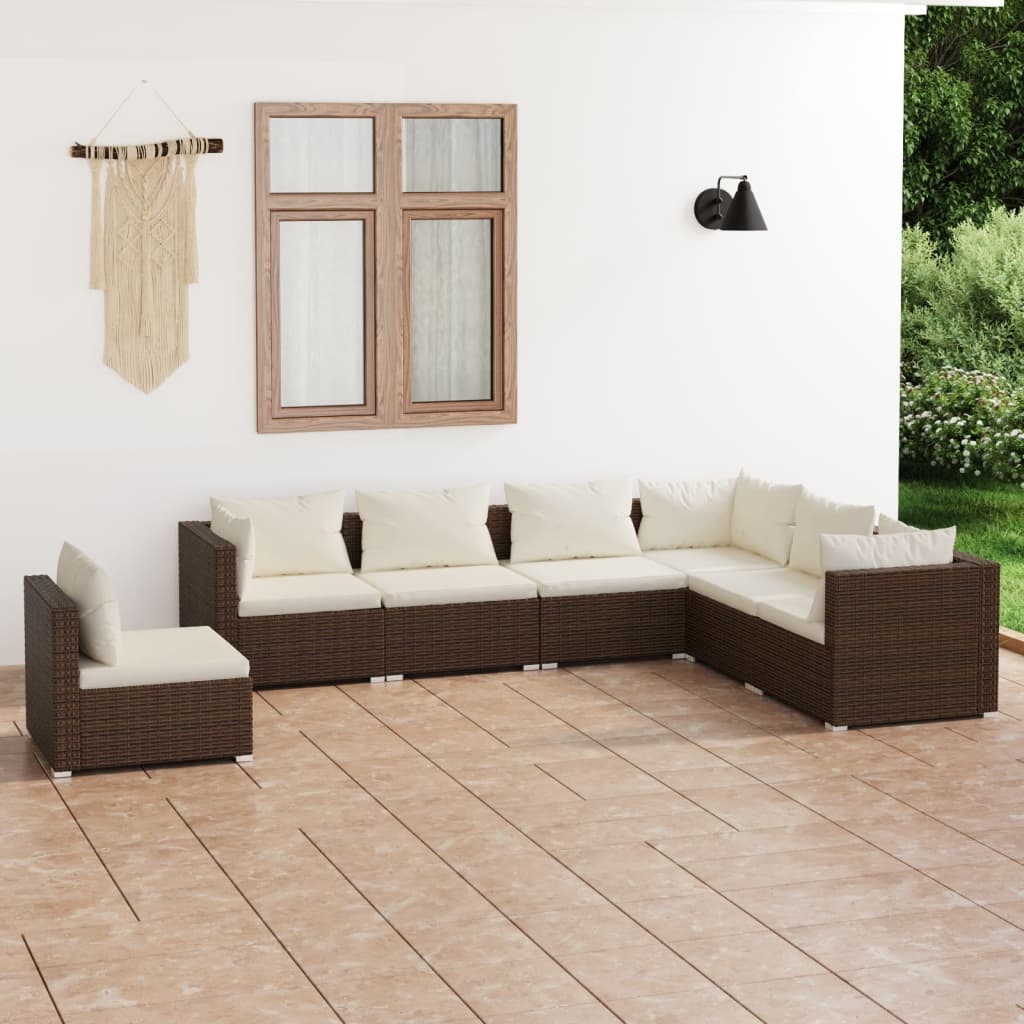 Set mobilier de grădină cu perne, 7 piese, maro, poliratan GartenMobel Dekor