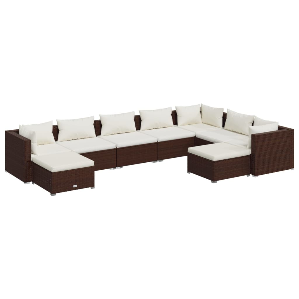 Set mobilier de grădină cu perne, 9 piese, maro, poliratan GartenMobel Dekor
