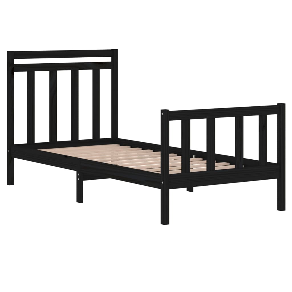 Cadru de pat mic single, negru, 75x190 cm, lemn masiv GartenMobel Dekor