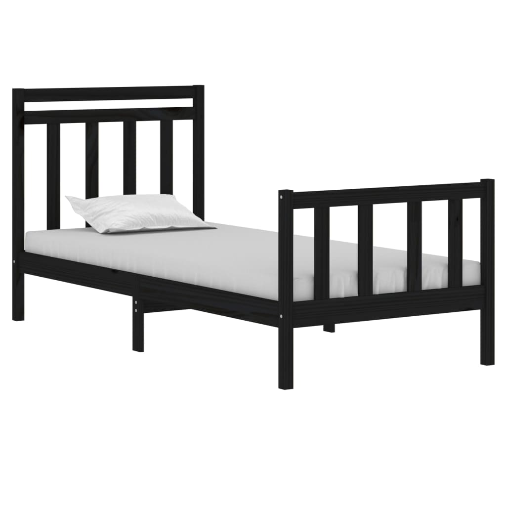 Cadru de pat mic single, negru, 75x190 cm, lemn masiv GartenMobel Dekor