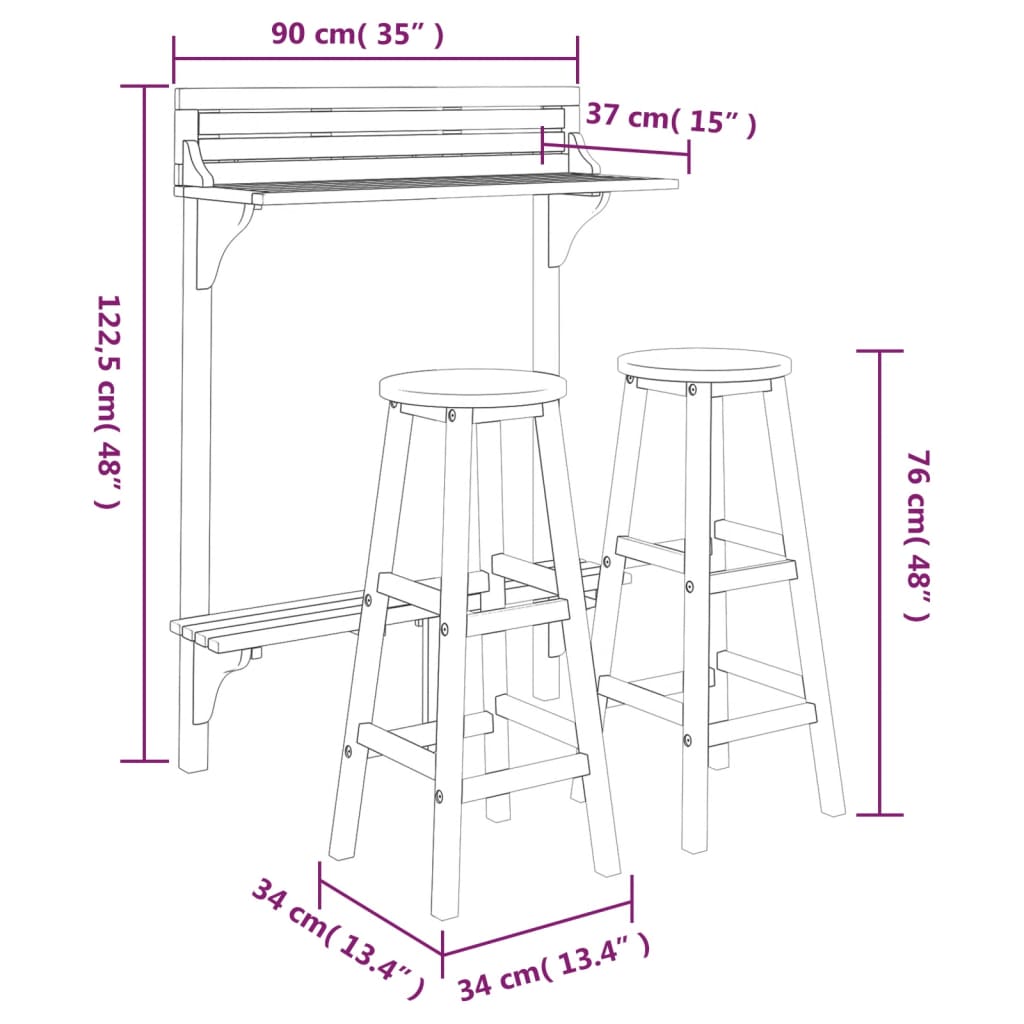 Set mobilier de bar de balcon, 3 piese, lemn masiv de acacia GartenMobel Dekor