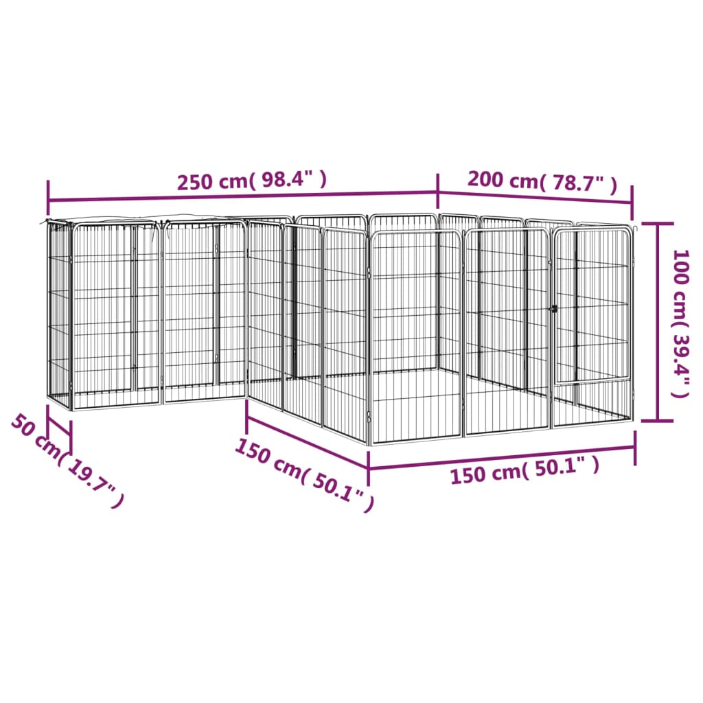 Țarc câini 18 panouri negru 50x100 cm oțel vopsit electrostatic GartenMobel Dekor