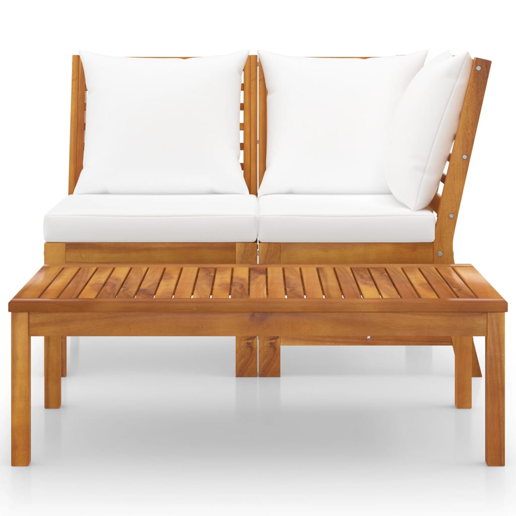 Set mobilier de grădină, 3 piese, perne crem, lemn masiv acacia GartenMobel Dekor