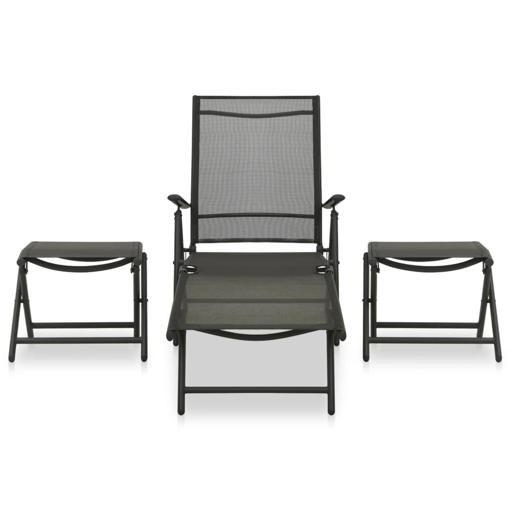 Set mobilier de grădină, 3 piese, negru, textilenă și aluminiu GartenMobel Dekor