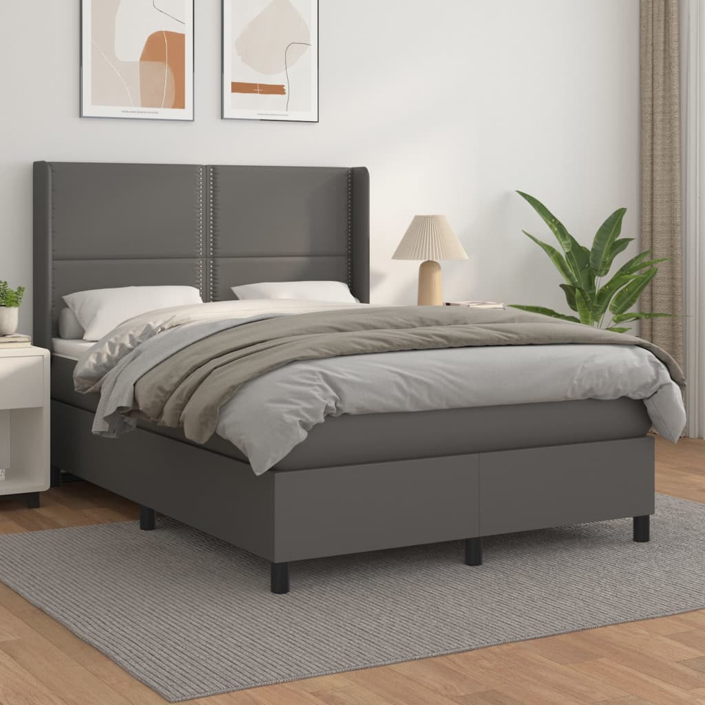 Pat box spring cu saltea, gri, 140x200 cm, piele ecologică GartenMobel Dekor