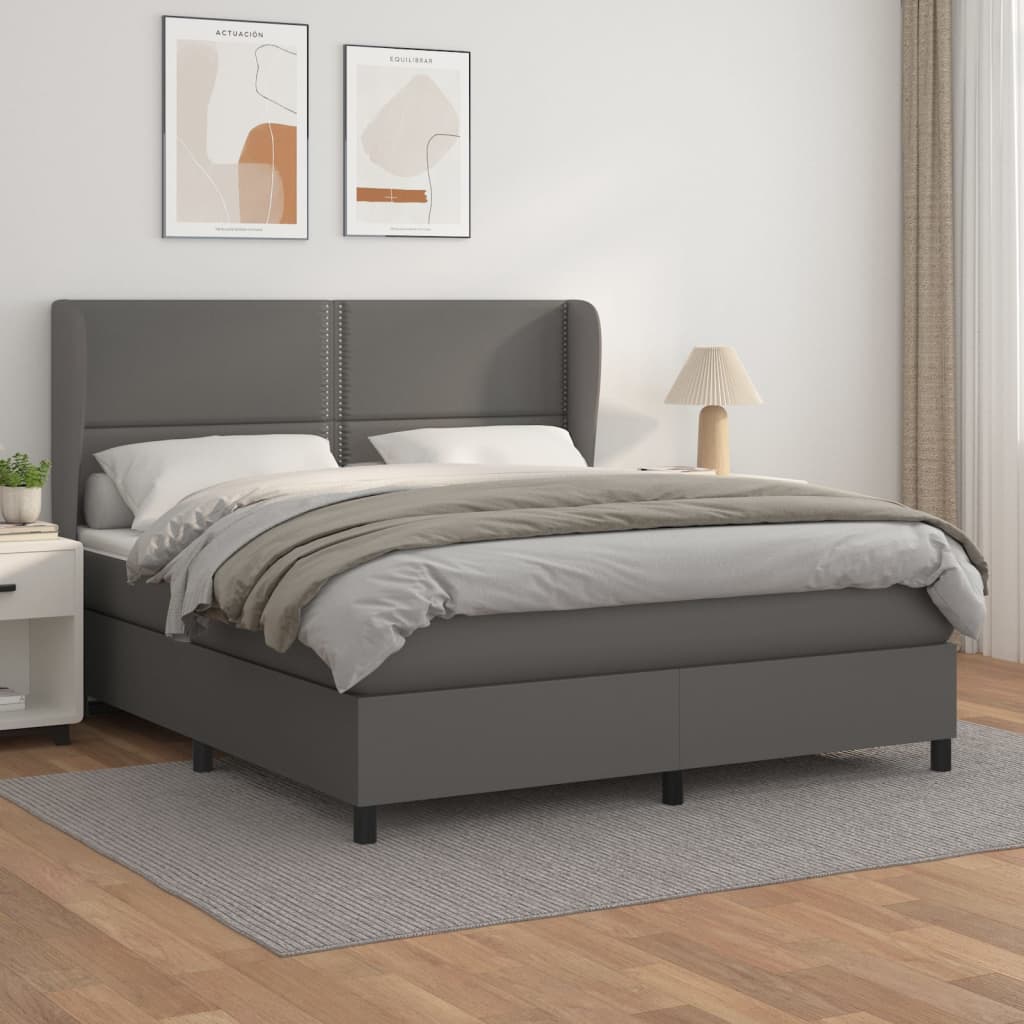 Pat box spring cu saltea, gri, 180x200 cm, piele ecologică GartenMobel Dekor