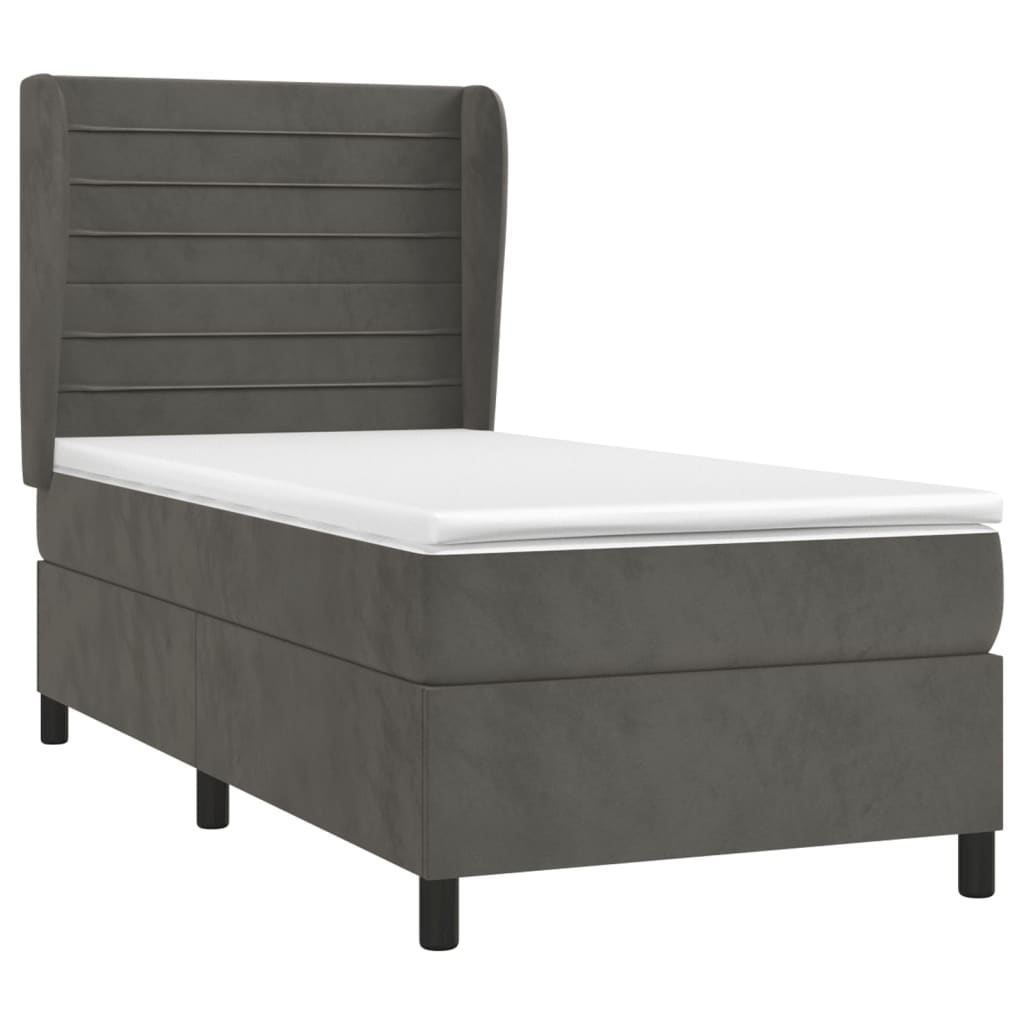 Pat box spring cu saltea, gri închis, 90x200 cm, catifea GartenMobel Dekor