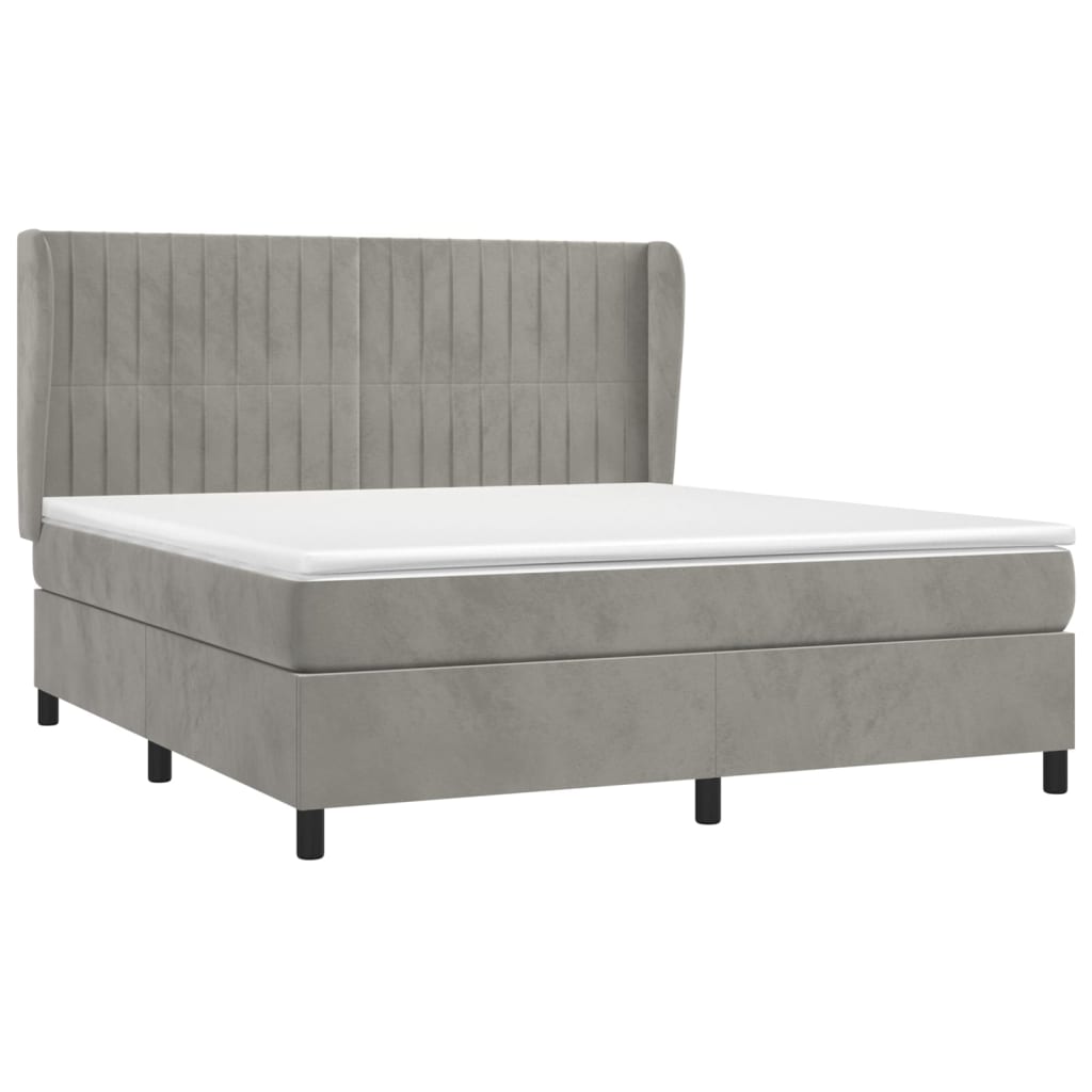 Pat box spring cu saltea, gri deschis, 160x200 cm, catifea GartenMobel Dekor