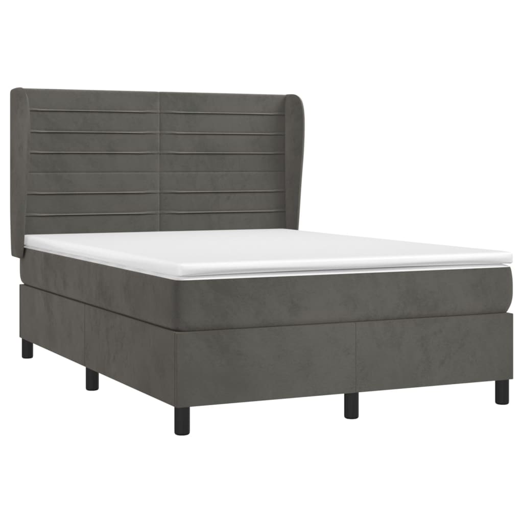 Pat box spring cu saltea, gri închis, 140x190 cm, catifea GartenMobel Dekor