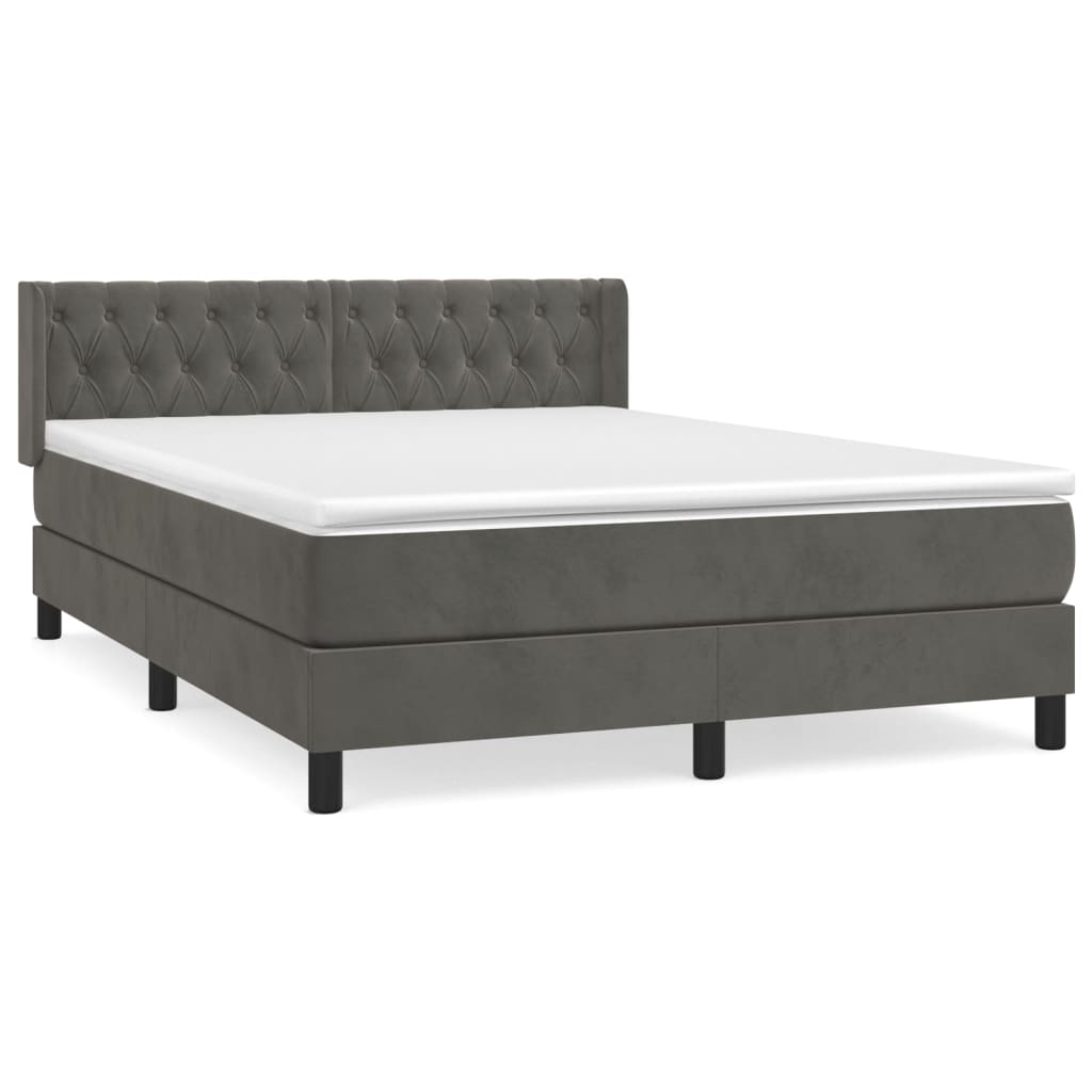 Pat box spring cu saltea, gri închis, 140x190 cm, catifea GartenMobel Dekor