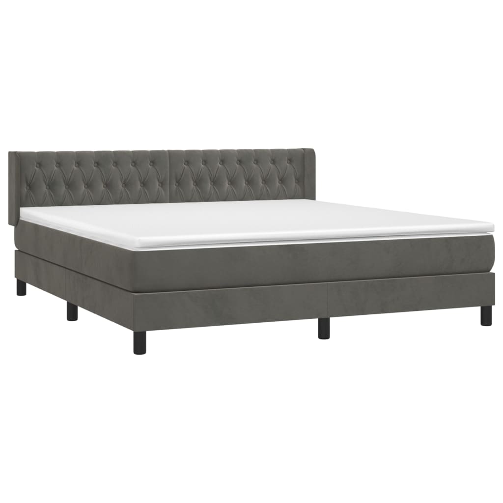 Pat box spring cu saltea, gri închis, 160x200 cm, catifea GartenMobel Dekor