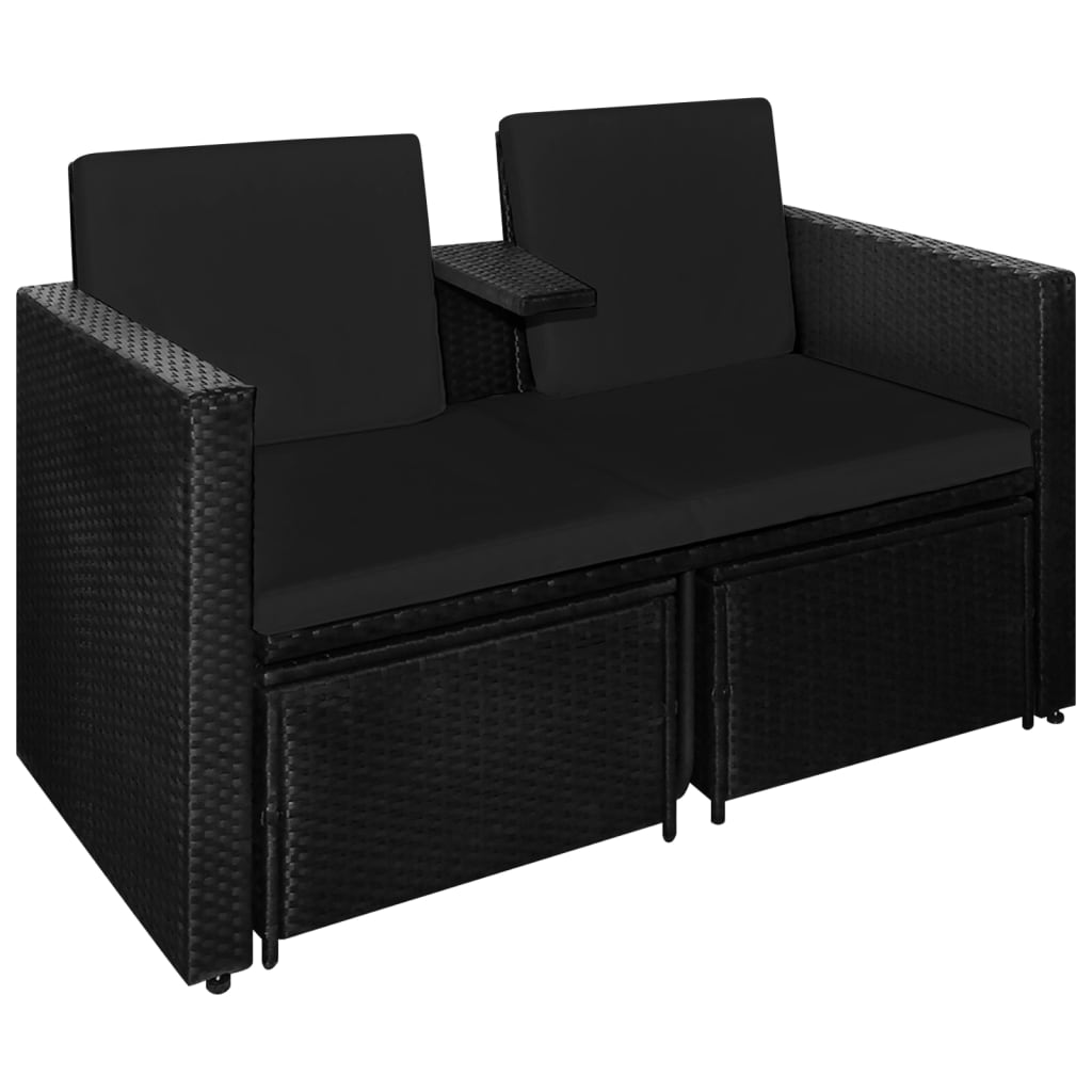 Set mobilier de grădină cu perne, 3 piese, negru, poliratan GartenMobel Dekor