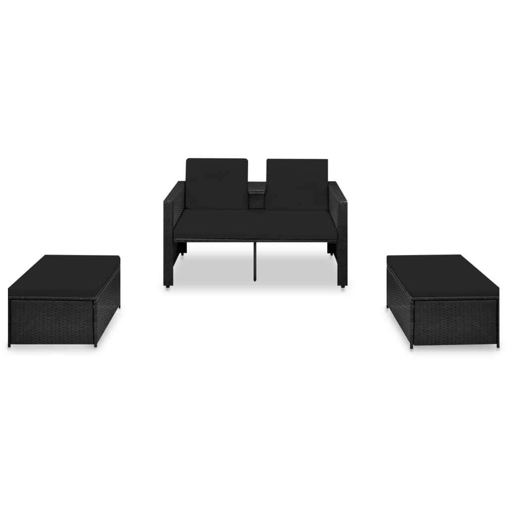Set mobilier de grădină cu perne, 3 piese, negru, poliratan GartenMobel Dekor