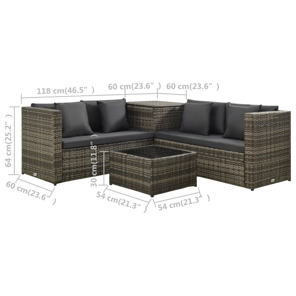 Set mobilier de grădină cu perne, 4 piese, poliratan, gri GartenMobel Dekor