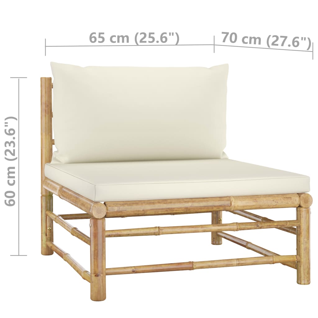 Set mobilier de grădină, cu perne alb crem, 3 piese, bambus GartenMobel Dekor