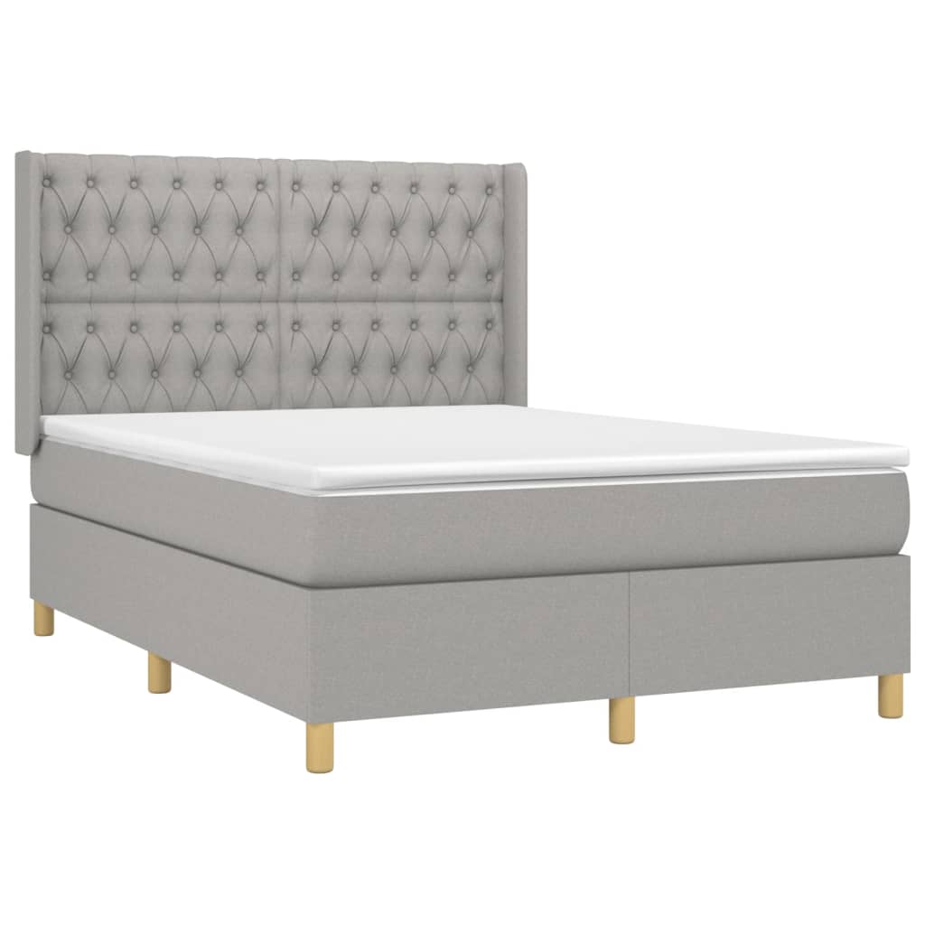 Pat box spring cu saltea, gri deschis, 140x190 cm, textil GartenMobel Dekor